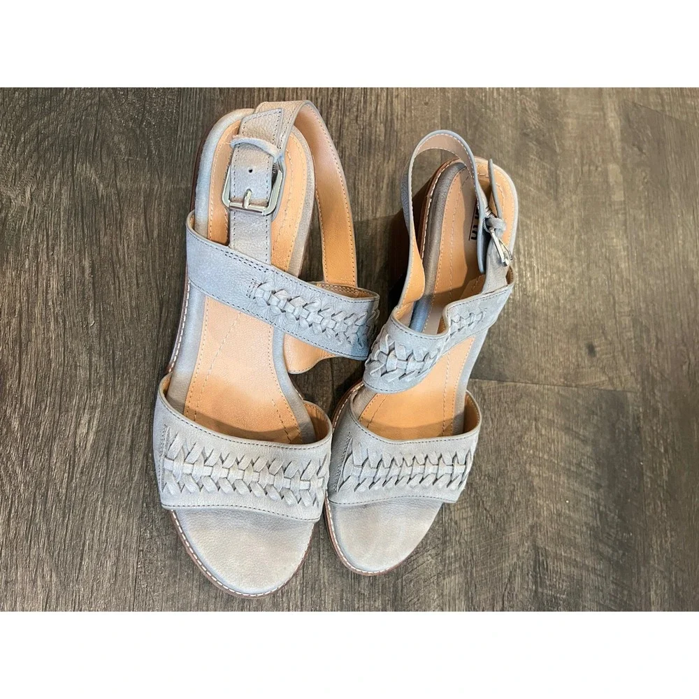 Earth Women Sandals Woven Leather Block Heel Gray Size 11M